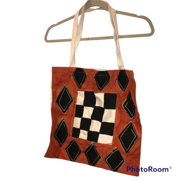 African black brown metallic gold painted patterned cotton re usable tot… - Picture 1 of 4